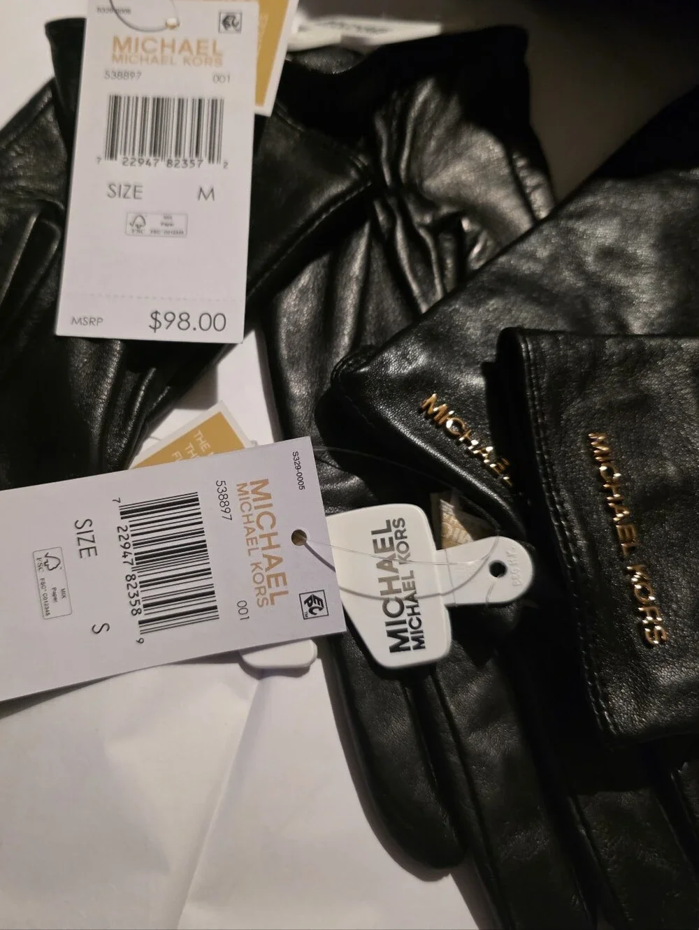 Michael Kors Women's Logo Detail Leather Tech Gloves- Black